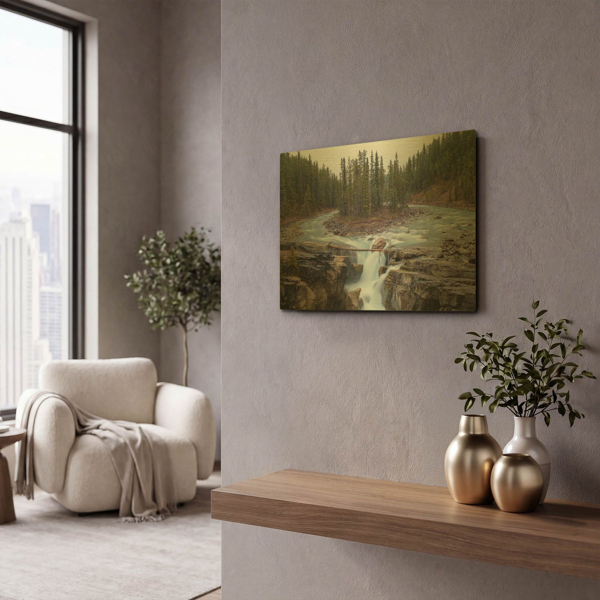 'Sunwapta Falls 1' By Joe Reimer Photography Gold Metal Wall Art