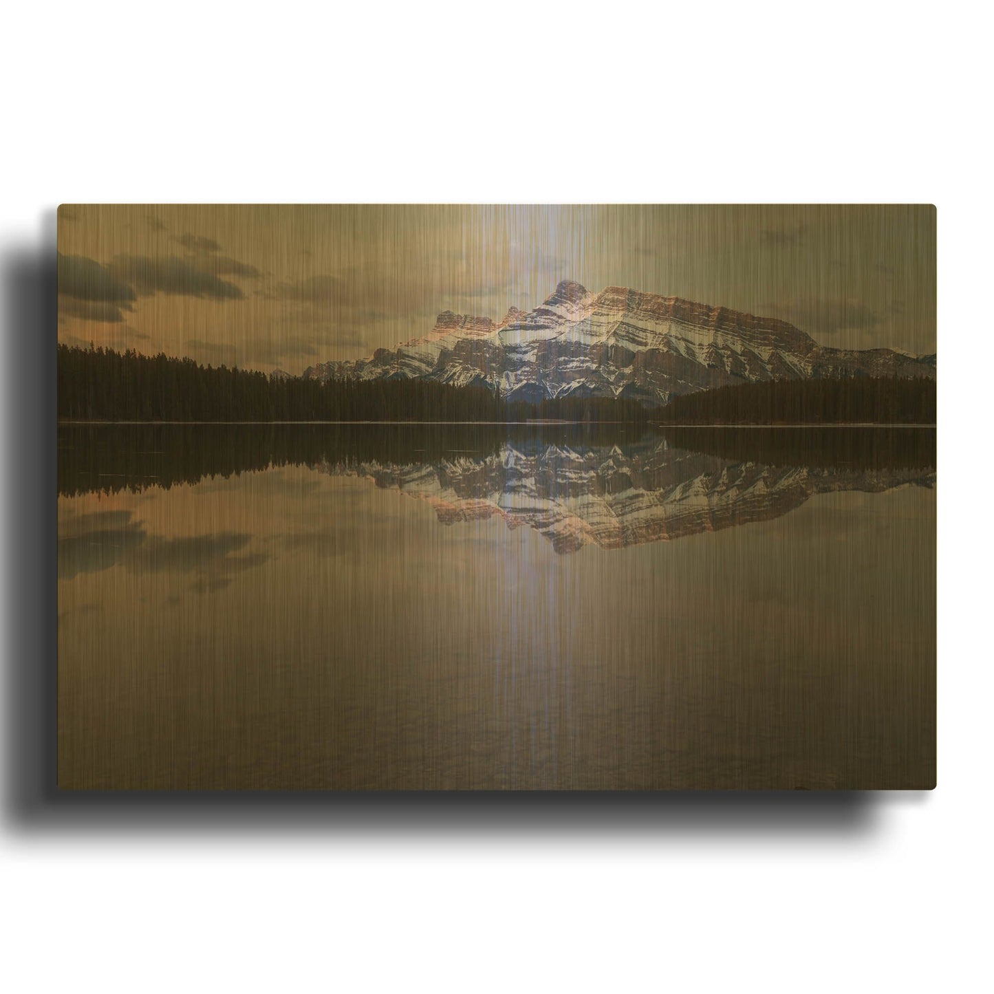'Two Jack Lake 1' By Joe Reimer Photography Gold Metal Wall Art