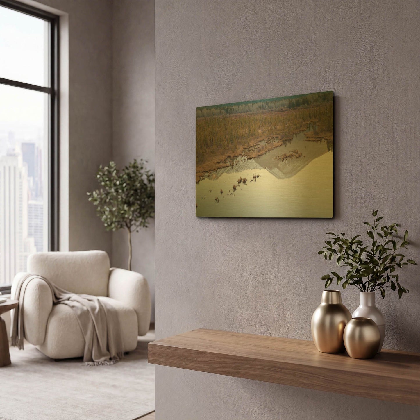 'Vermillion Lakes 2' By Joe Reimer Photography Gold Metal Wall Art