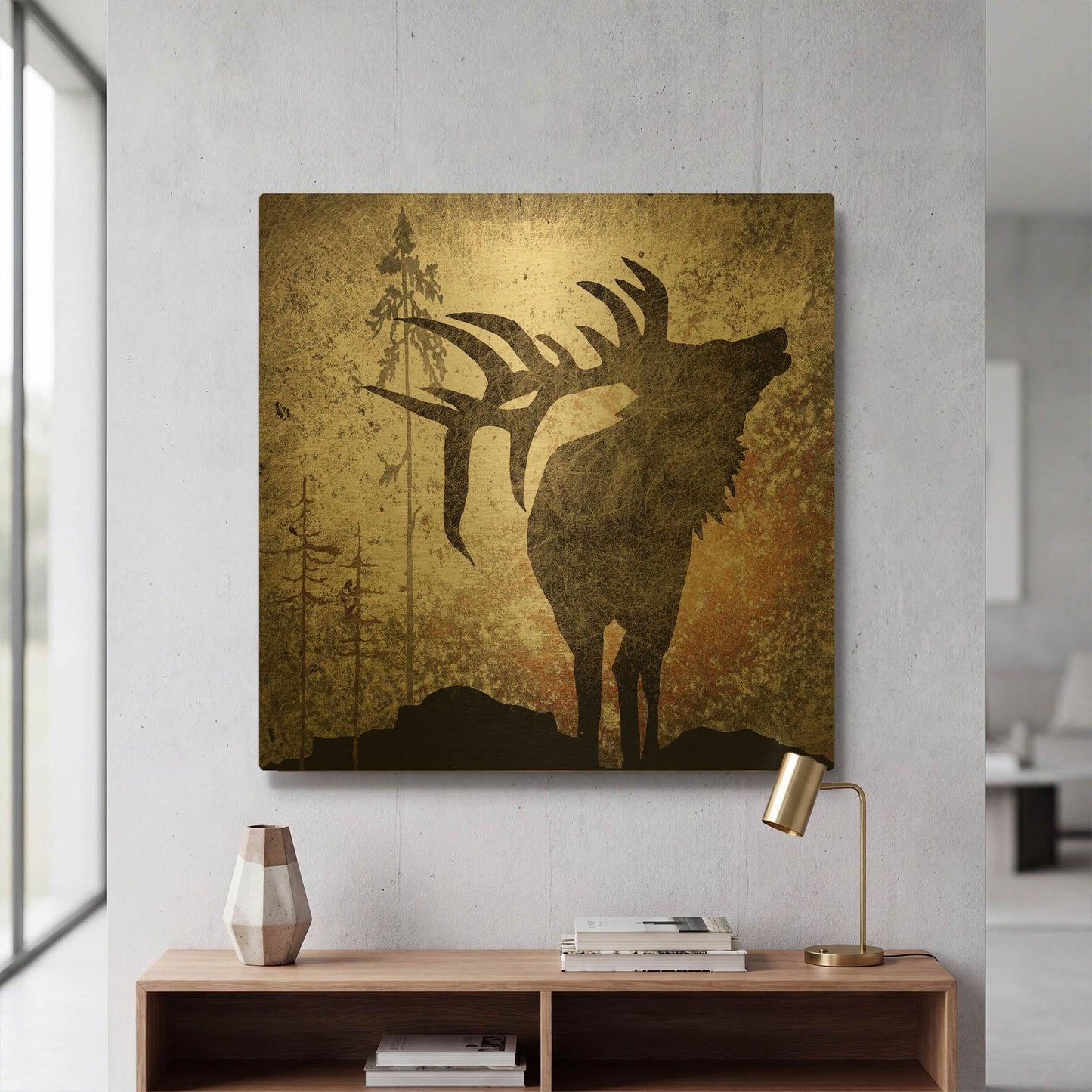 'Calling Elk' By Lightbox Journal Gold Metal Wall Art