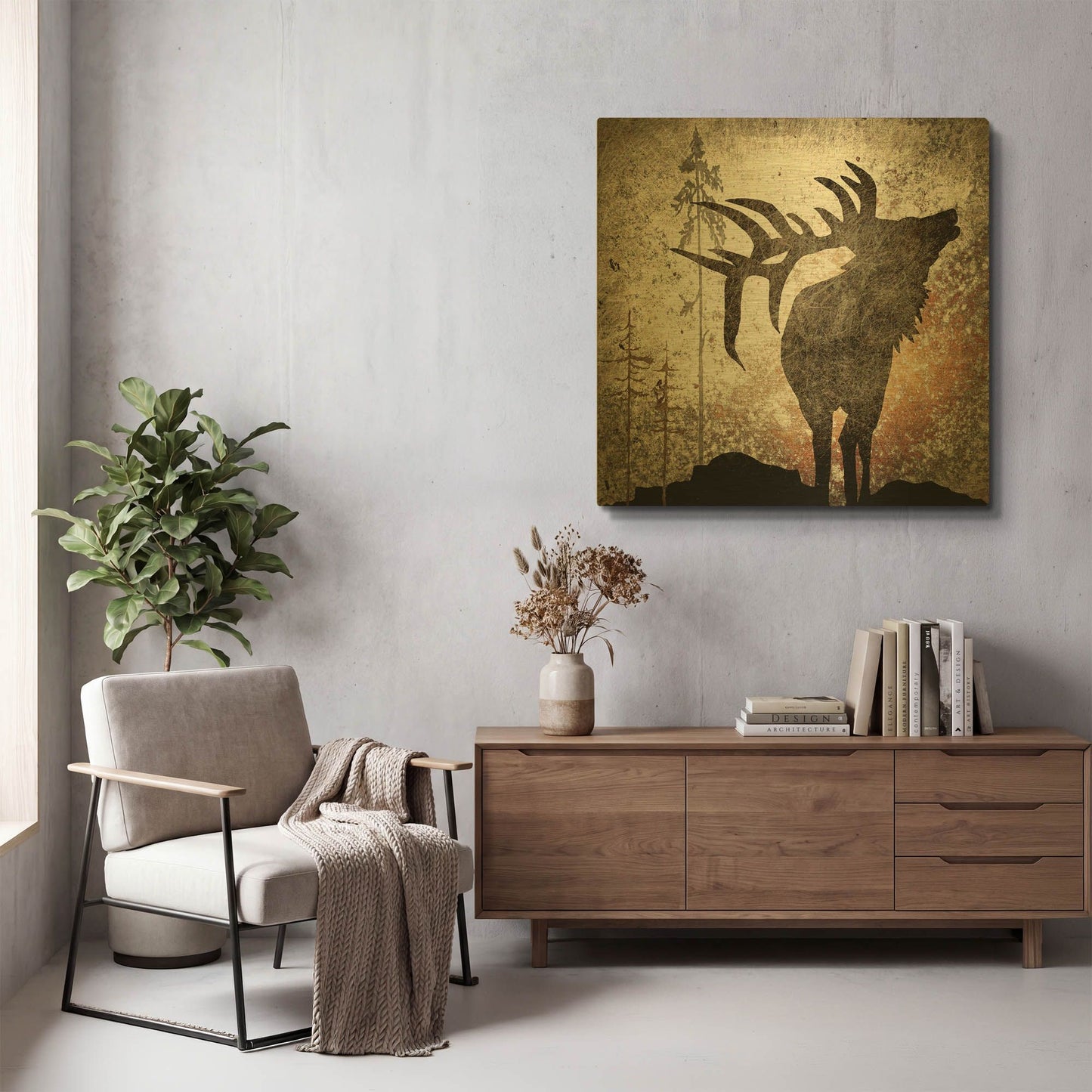 'Calling Elk' By Lightbox Journal Gold Metal Wall Art