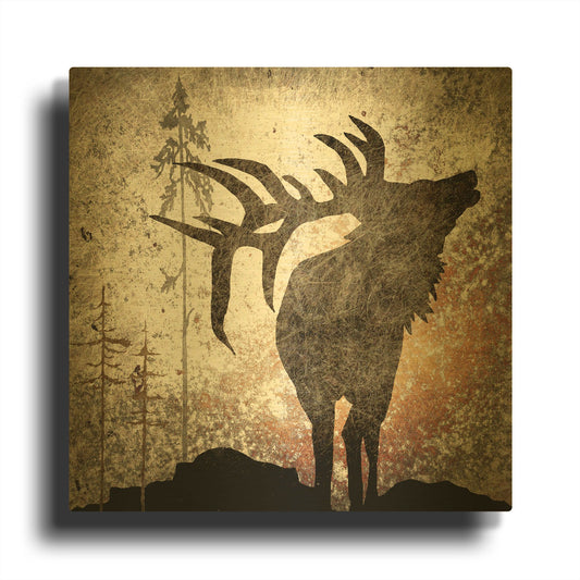 'Calling Elk' By Lightbox Journal Gold Metal Wall Art