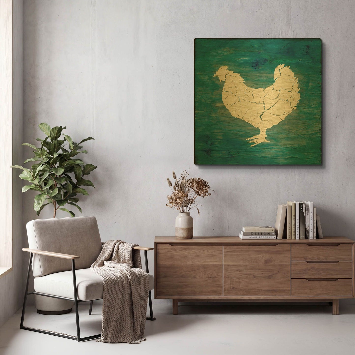 'Farm Chicken' By Lightbox Journal Gold Metal Wall Art