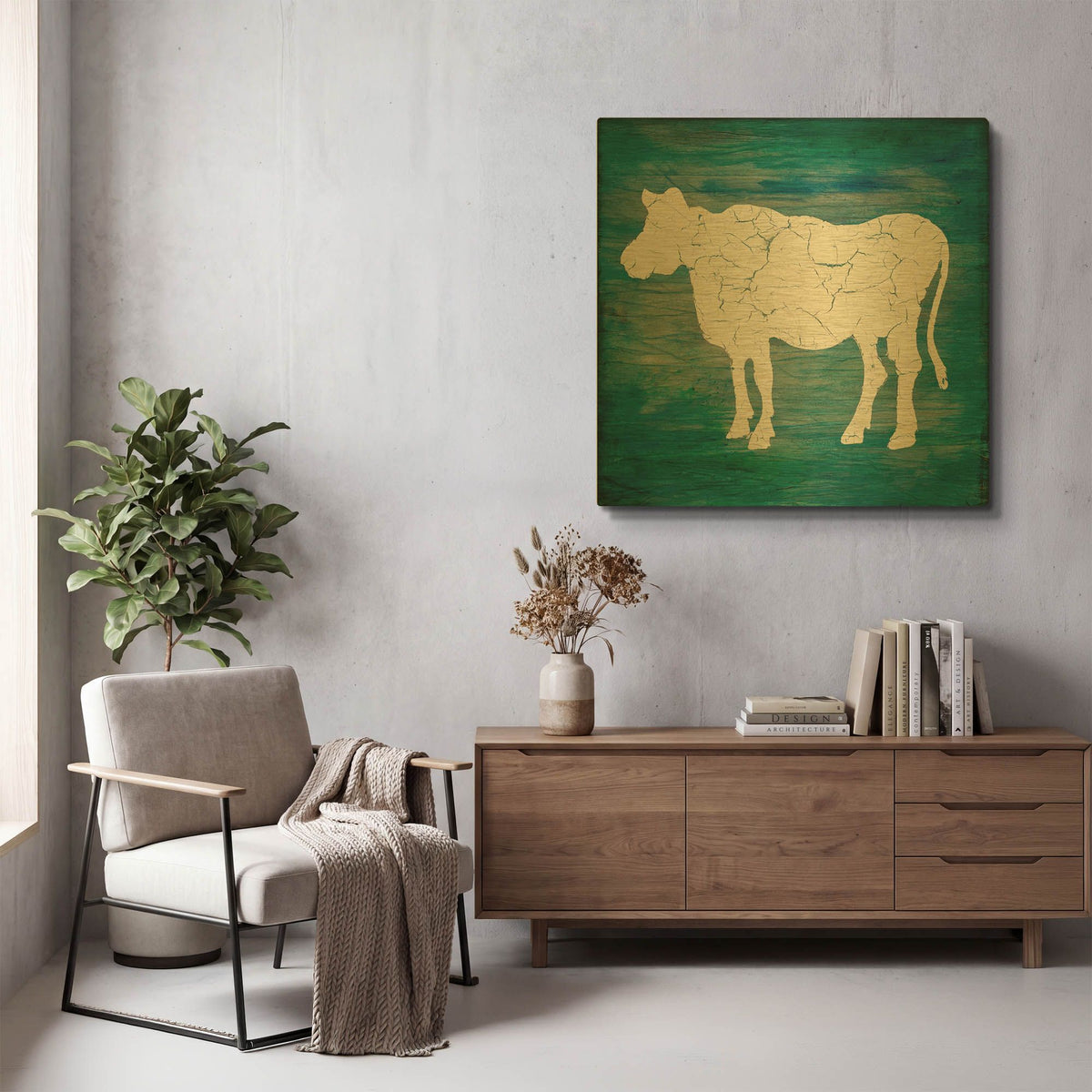 'Farm Cow' By Lightbox Journal Gold Metal Wall Art