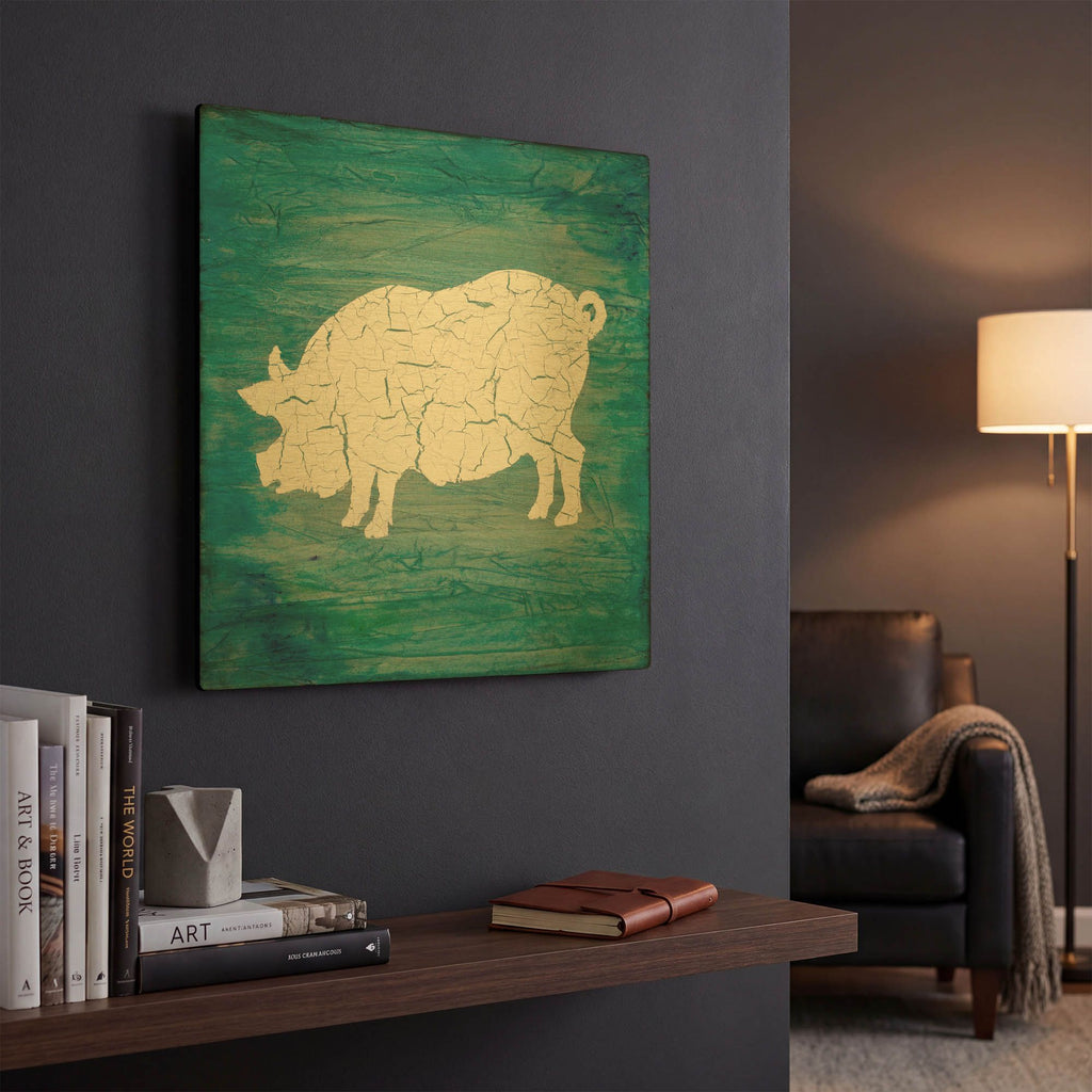 'Farm Pig' By Lightbox Journal Gold Metal Wall Art