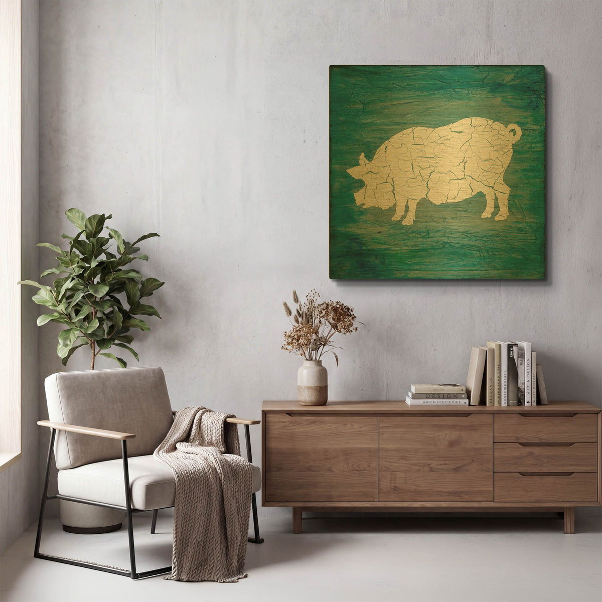 'Farm Pig' By Lightbox Journal Gold Metal Wall Art