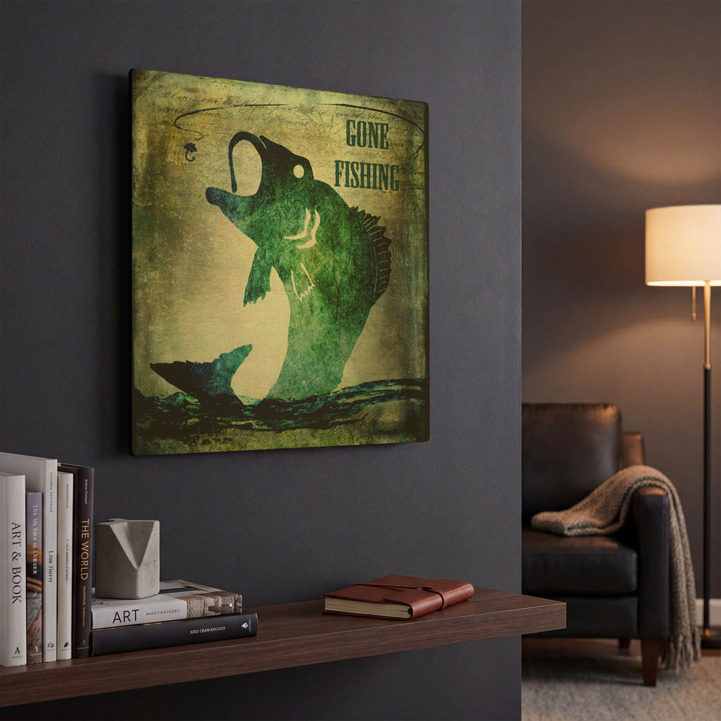 'Gone Fishing' By Lightbox Journal Gold Metal Wall Art