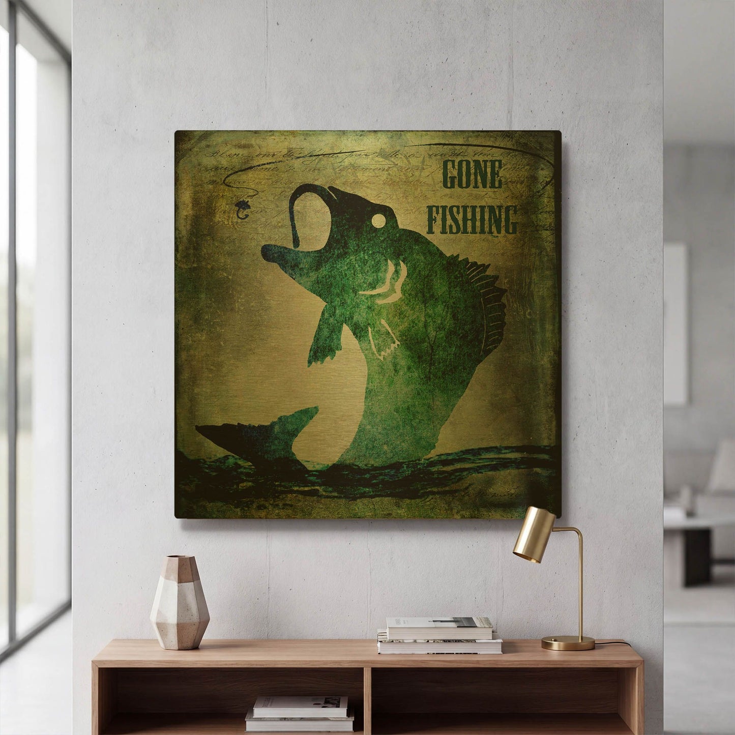 'Gone Fishing' By Lightbox Journal Gold Metal Wall Art