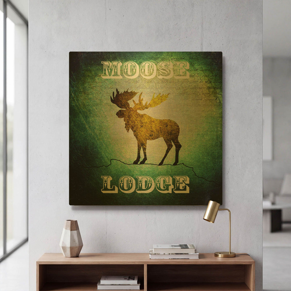 'Lodge Moose Lodge' By Lightbox Journal Gold Metal Wall Art