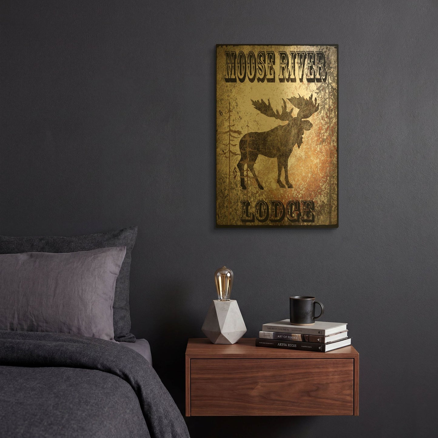'Lodge Moose River Lodge' By Lightbox Journal Gold Metal Wall Art