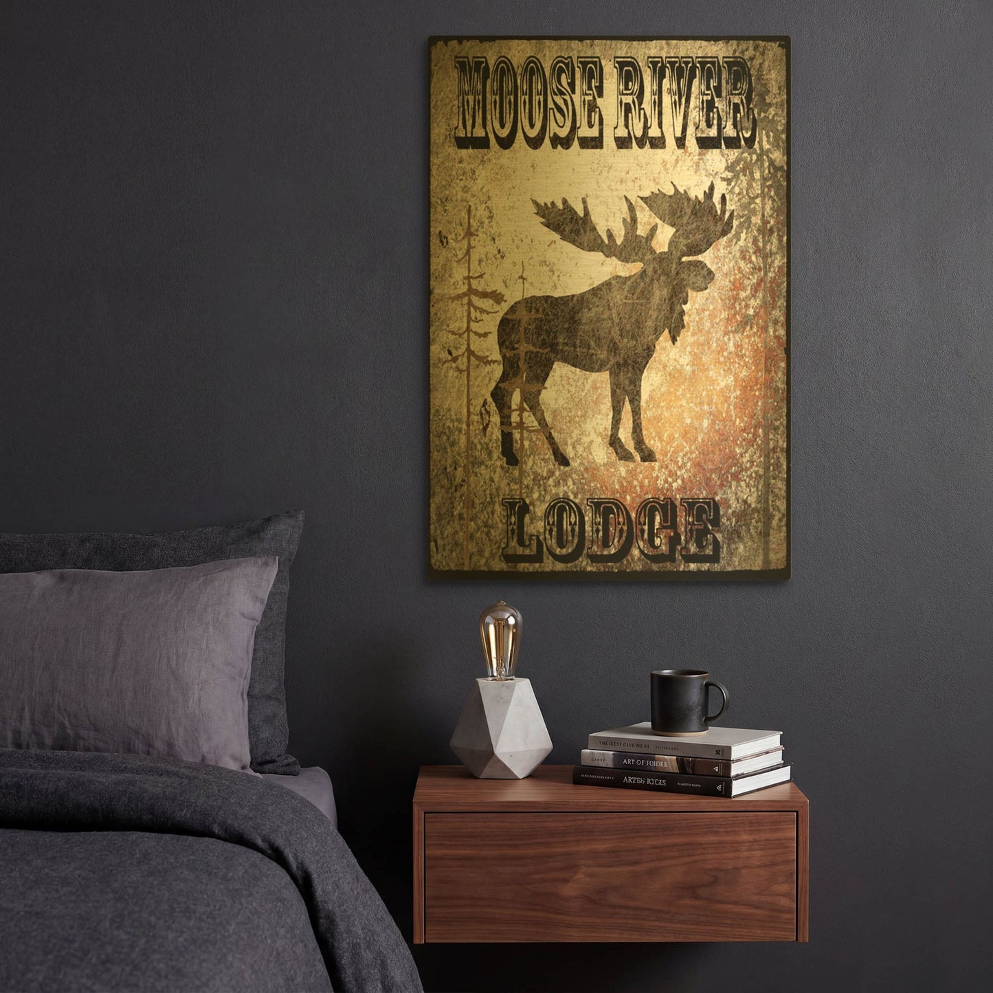 'Lodge Moose River Lodge' By Lightbox Journal Gold Metal Wall Art