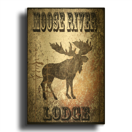 'Lodge Moose River Lodge' By Lightbox Journal Gold Metal Wall Art