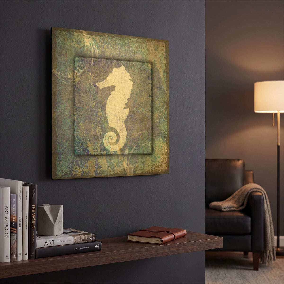 'Beach House Sea Horse' By Lightbox Journal Gold Metal Wall Art