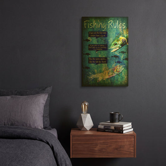 'Fishing Rules' By Lightbox Journal Gold Metal Wall Art
