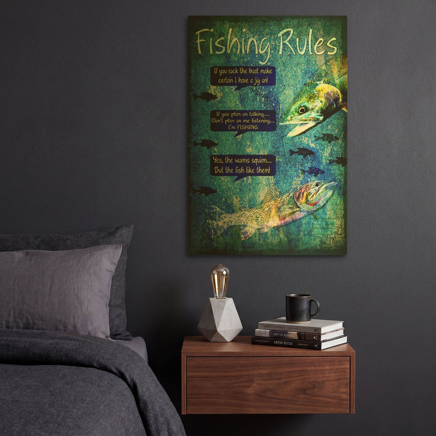 'Fishing Rules' By Lightbox Journal Gold Metal Wall Art