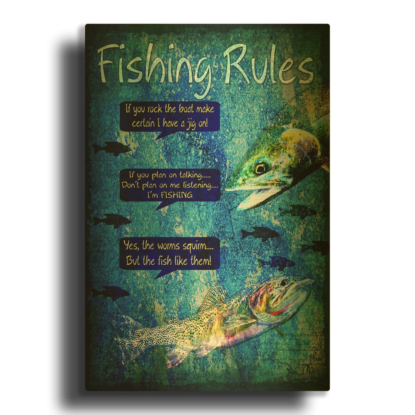 'Fishing Rules' By Lightbox Journal Gold Metal Wall Art
