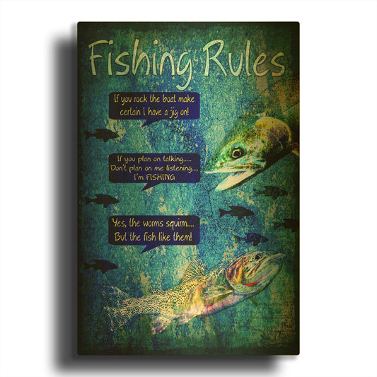 'Fishing Rules' By Lightbox Journal Gold Metal Wall Art