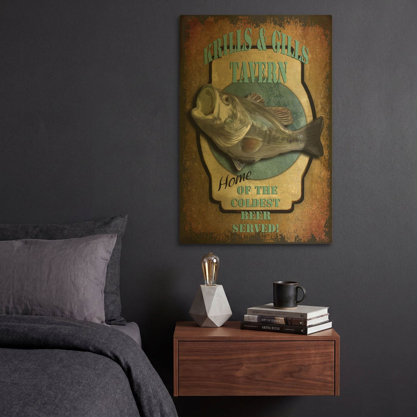 'Krills & Gills Tavern' By Lightbox Journal Gold Metal Wall Art