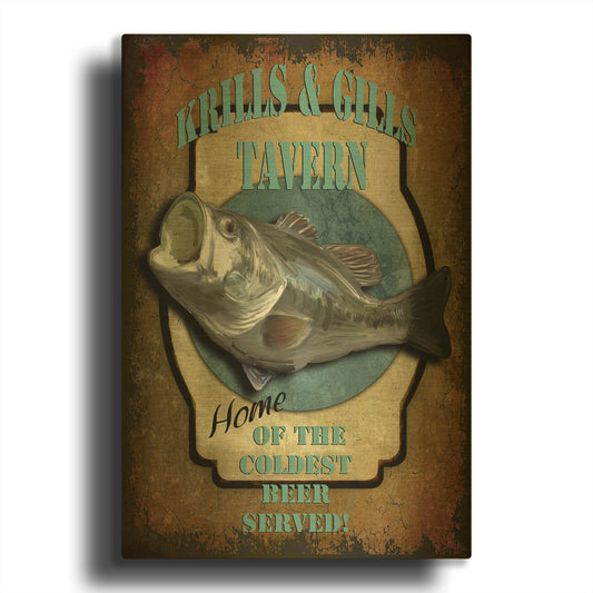 'Krills & Gills Tavern' By Lightbox Journal Gold Metal Wall Art