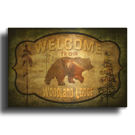 'Welcome Lodge Bear' By Lightbox Journal Gold Metal Wall Art