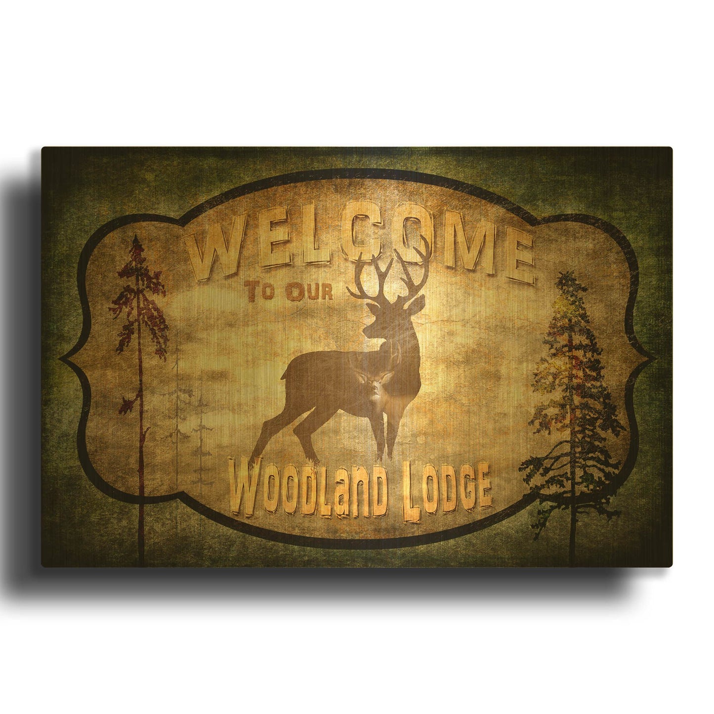 'Welcome Lodge Deer' By Lightbox Journal Gold Metal Wall Art