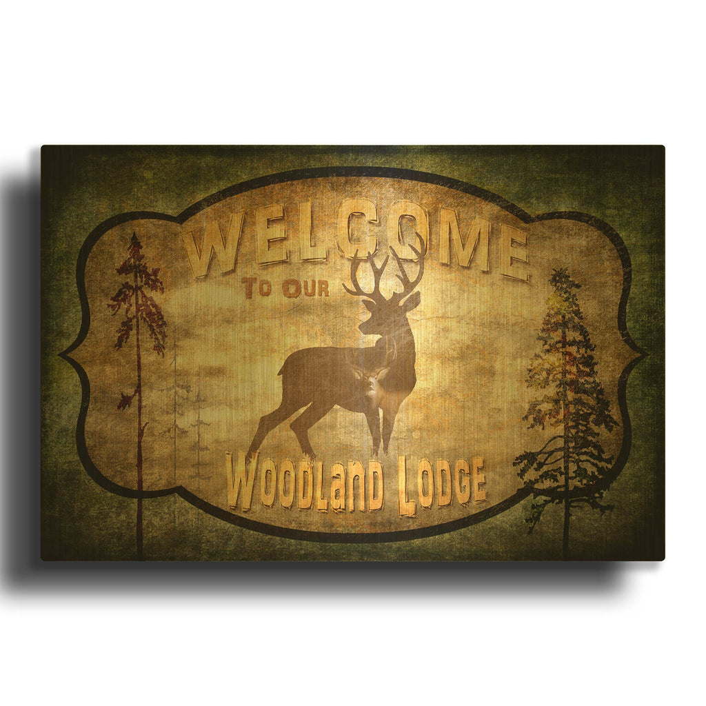 'Welcome Lodge Deer' By Lightbox Journal Gold Metal Wall Art
