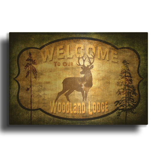 'Welcome Lodge Deer' By Lightbox Journal Gold Metal Wall Art
