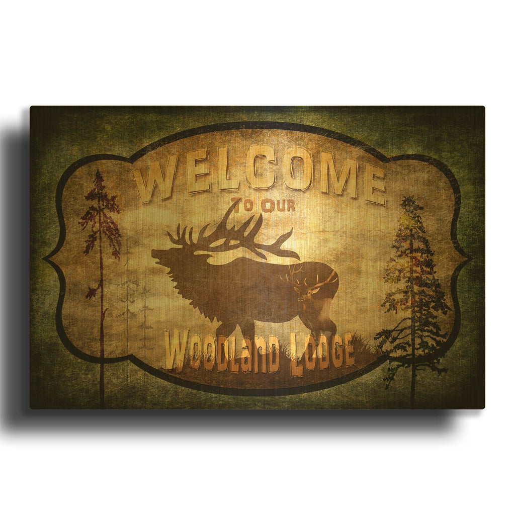 'Welcome Lodge Elk' By Lightbox Journal Gold Metal Wall Art