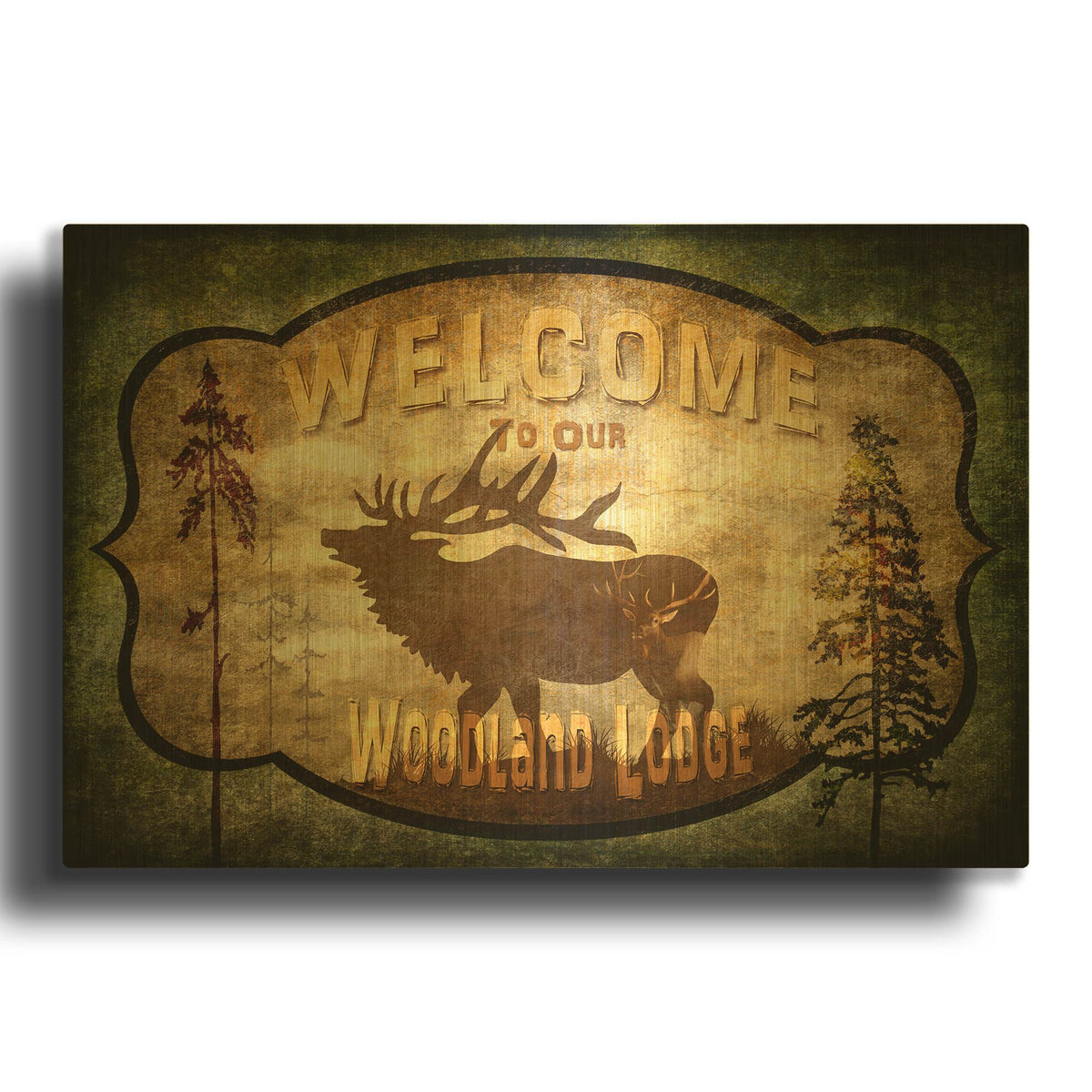 'Welcome Lodge Elk' By Lightbox Journal Gold Metal Wall Art