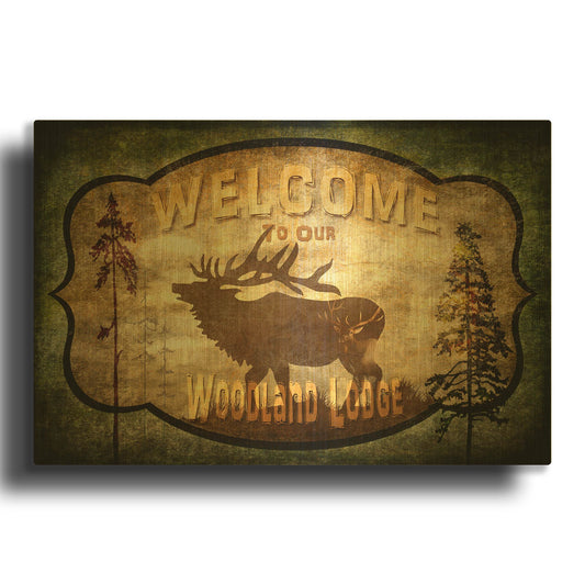 'Welcome Lodge Elk' By Lightbox Journal Gold Metal Wall Art