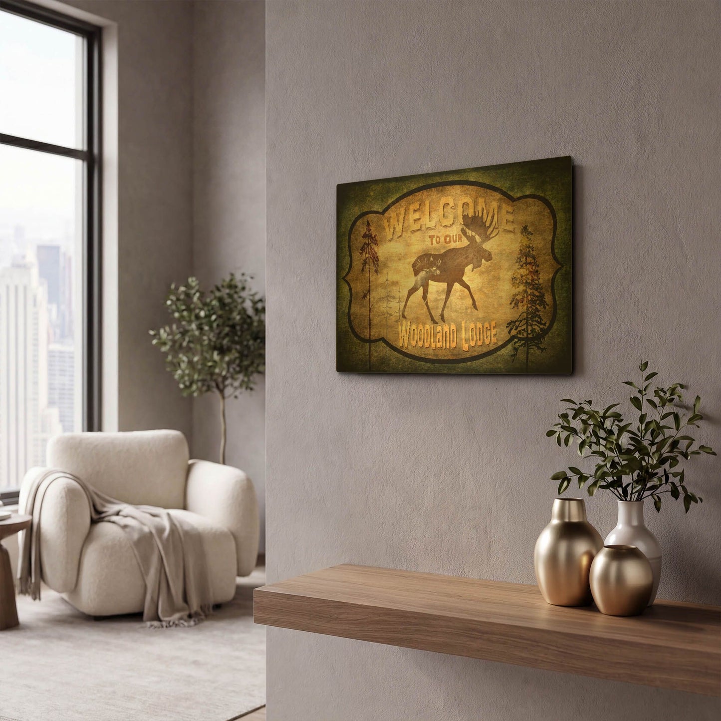 'Welcome Lodge Moose' By Lightbox Journal Gold Metal Wall Art