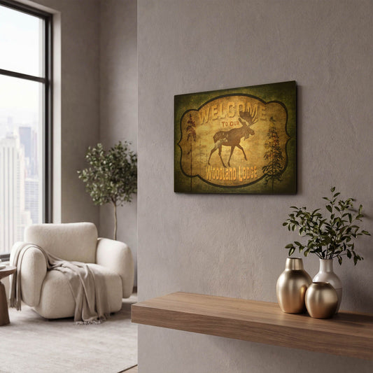 'Welcome Lodge Moose' By Lightbox Journal Gold Metal Wall Art