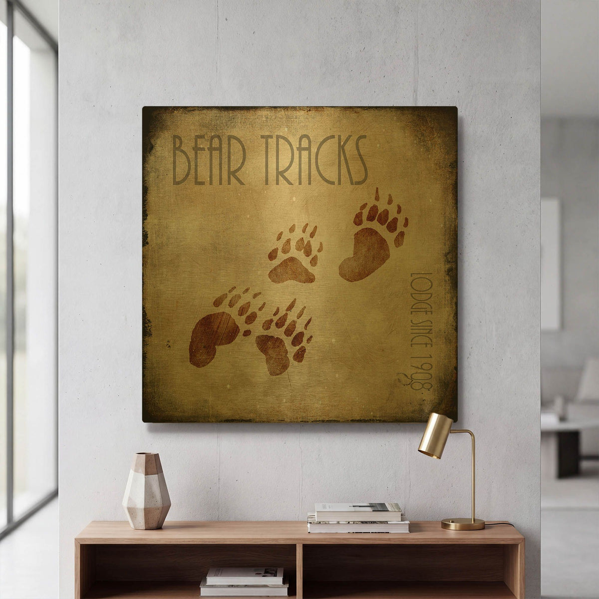 'Moose Lodge 2 - Bear Tracks' By Lightbox Journal Gold Metal Wall Art