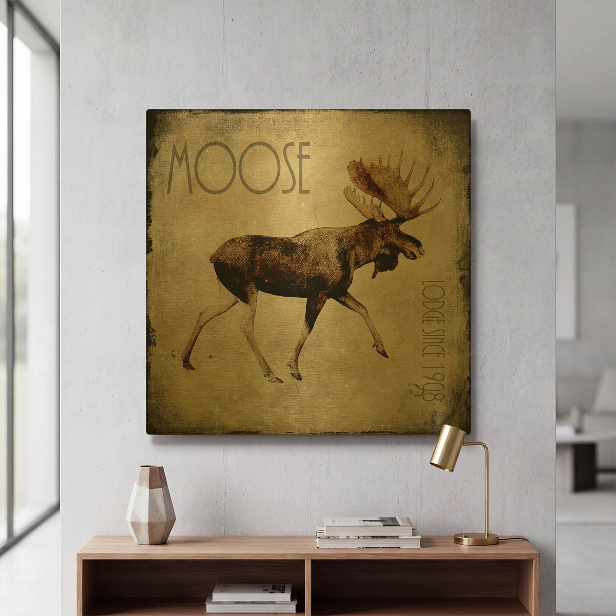 'Moose Lodge 2' By Lightbox Journal Gold Metal Wall Art