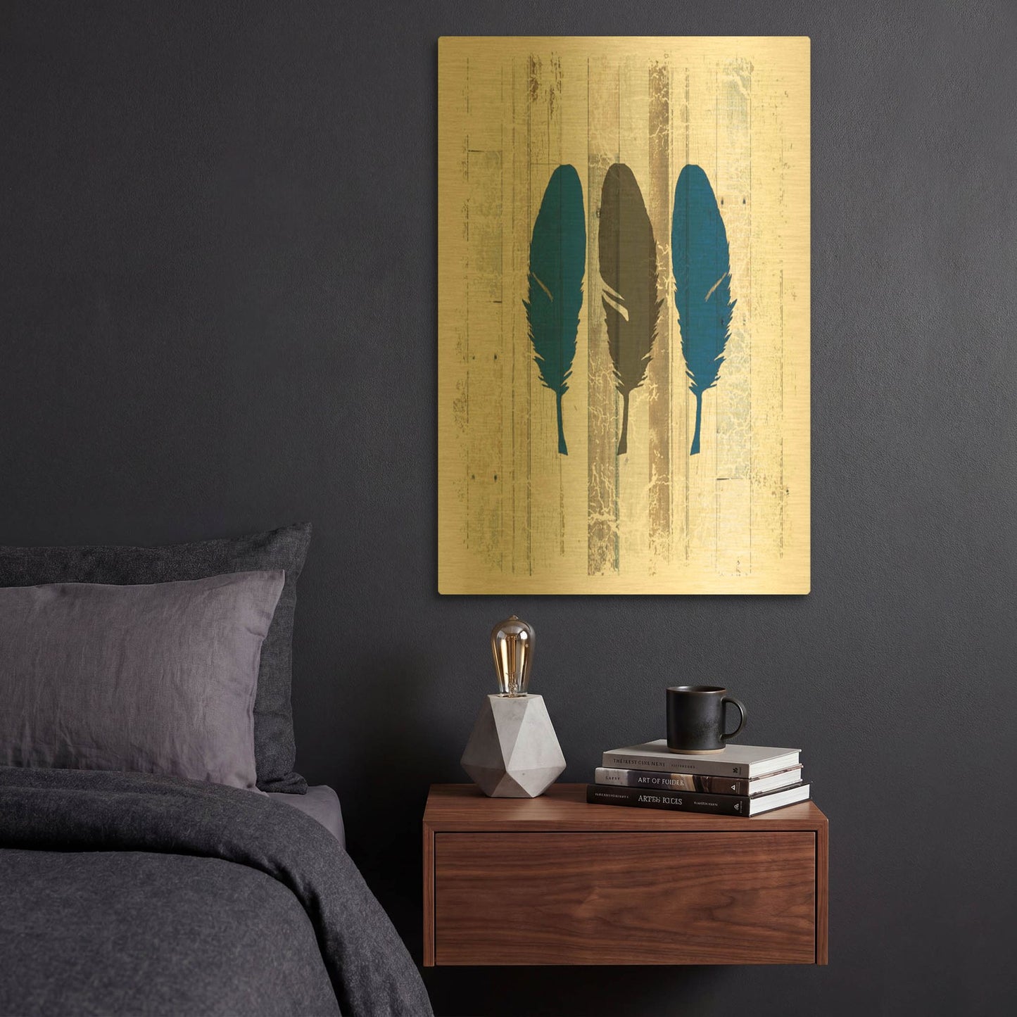 'The Blue Moose - Feathers' By Lightbox Journal Gold Metal Wall Art