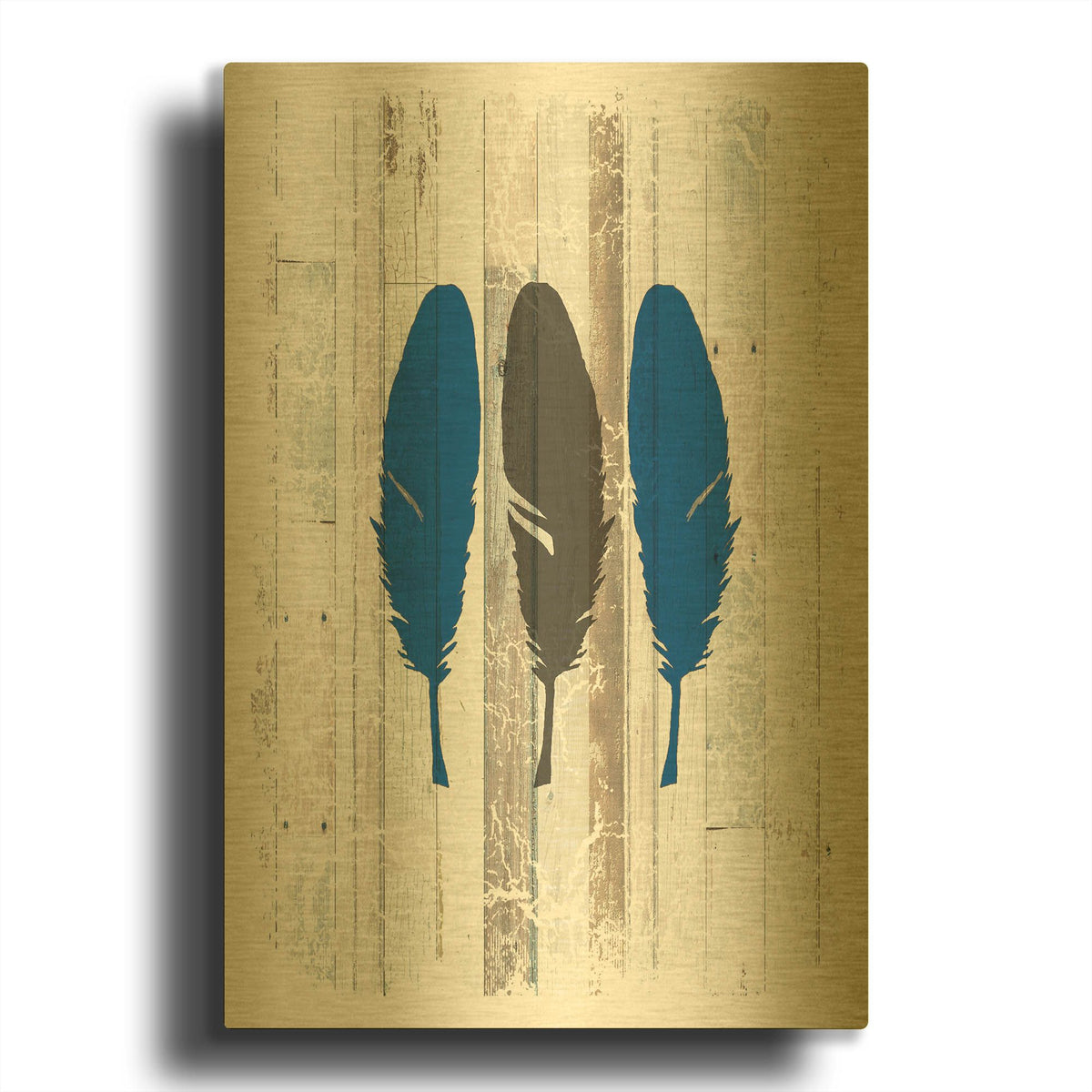 'The Blue Moose - Feathers' By Lightbox Journal Gold Metal Wall Art