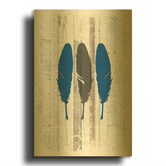 'The Blue Moose - Feathers' By Lightbox Journal Gold Metal Wall Art