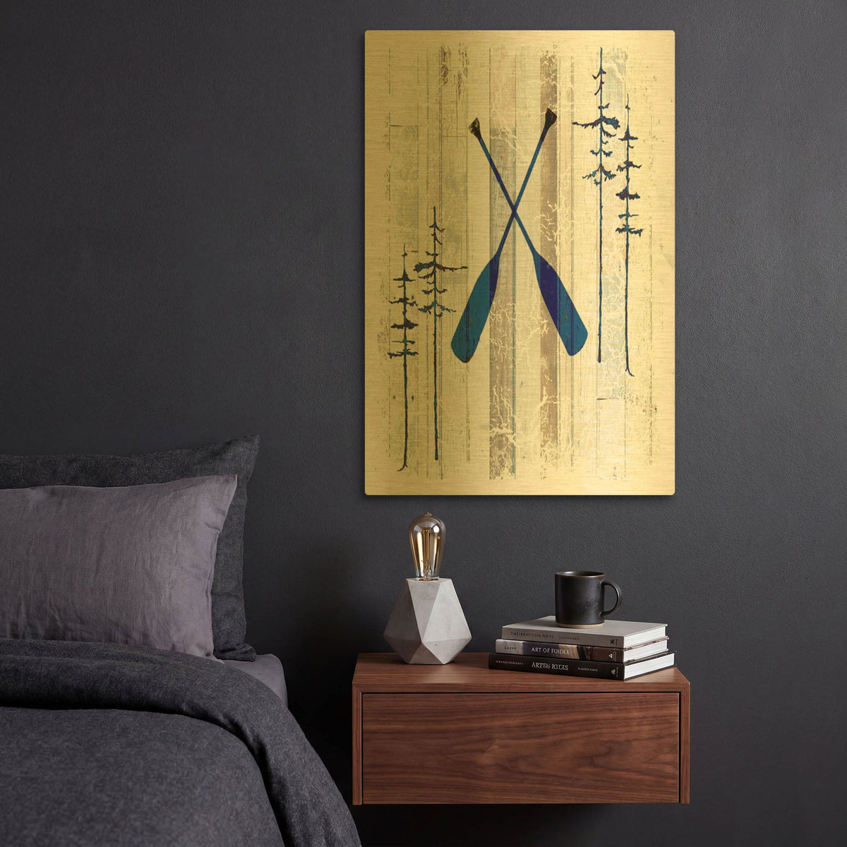 'The Blue Moose - Oars' By Lightbox Journal Gold Metal Wall Art