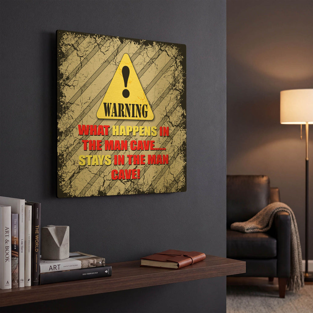 'Warning Man Cave What Happens Stays' By Lightbox Journal Gold Metal Wall Art