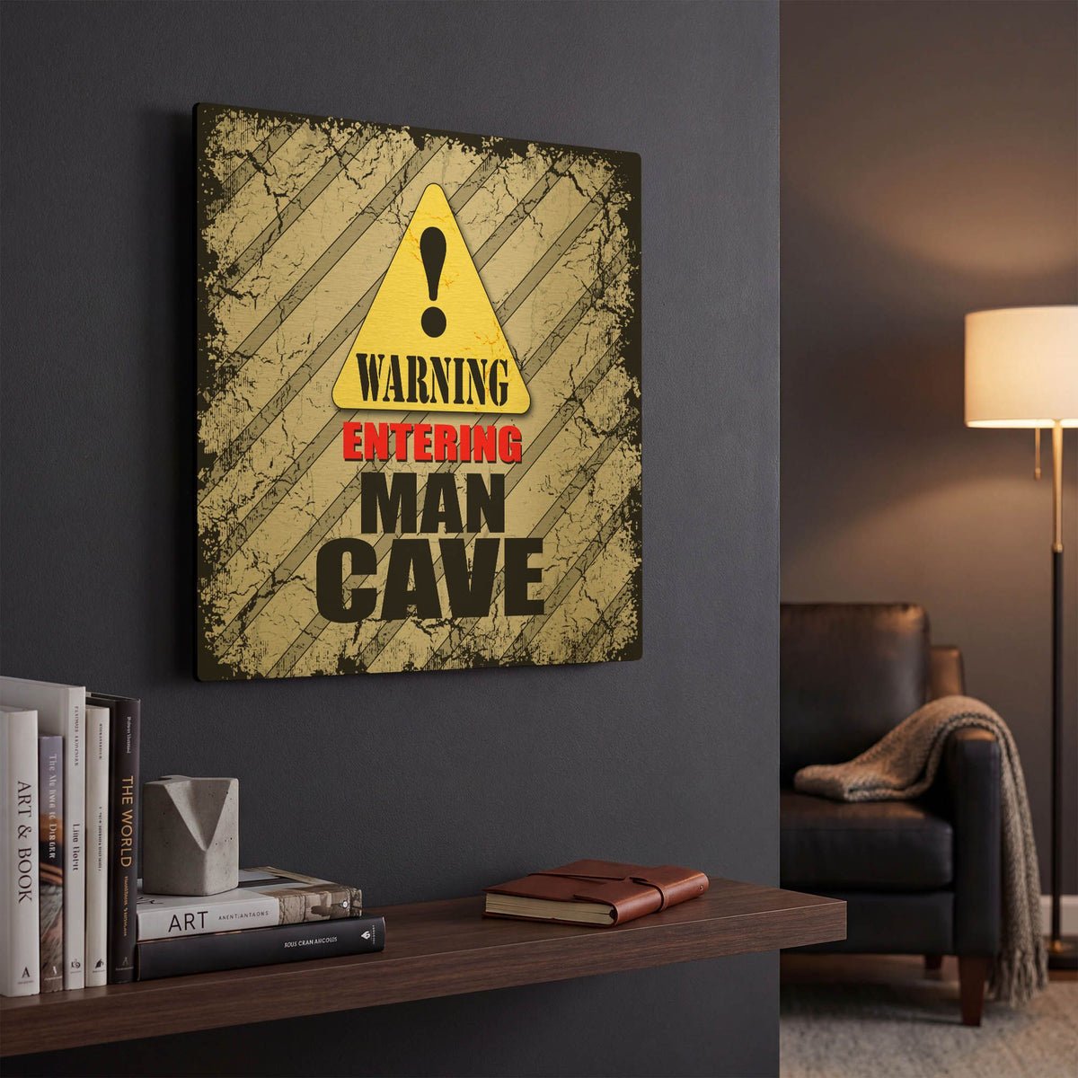 'Warning Man Cave' By Lightbox Journal Gold Metal Wall Art