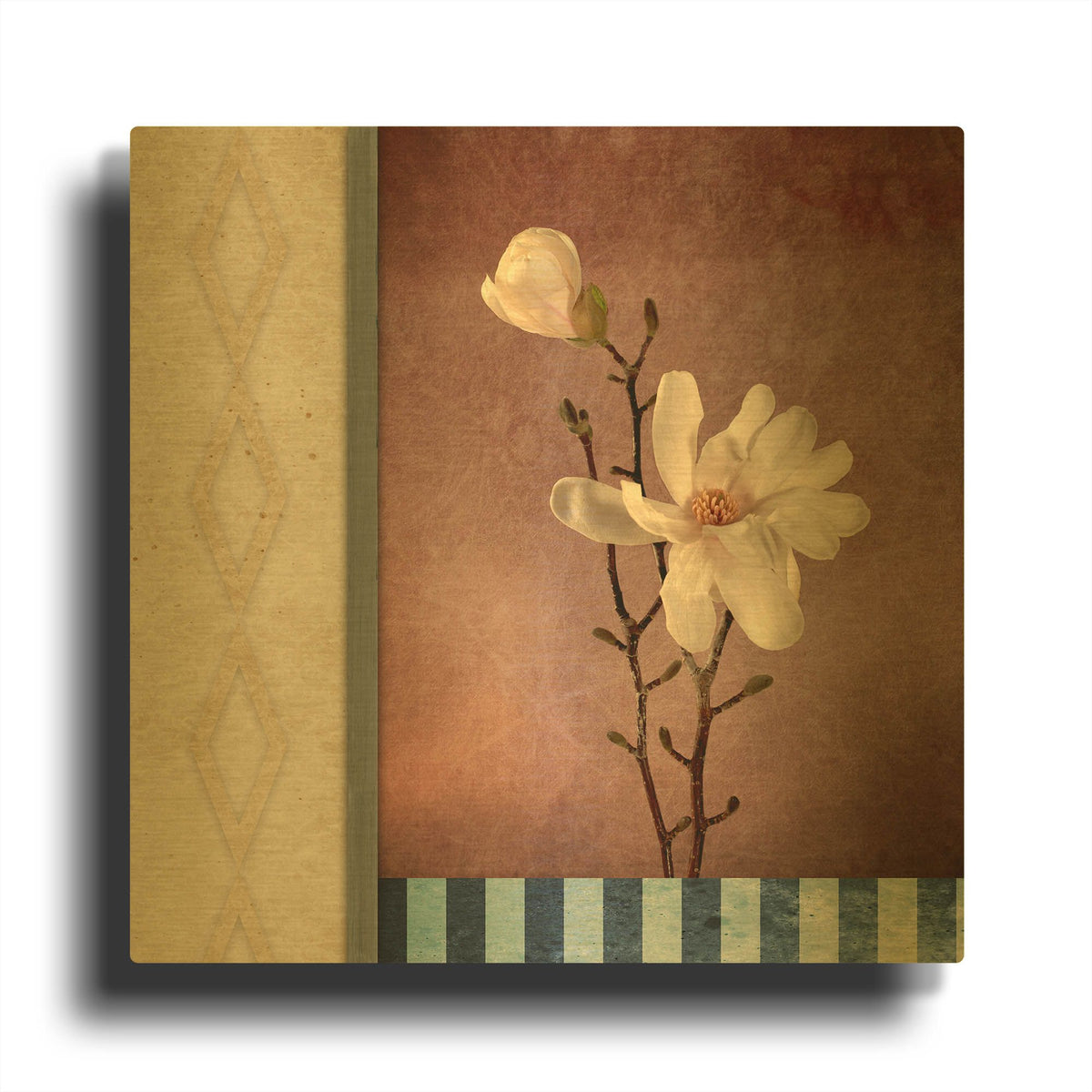 'Magnolia Diamond 2' By Lightbox Journal Gold Metal Wall Art