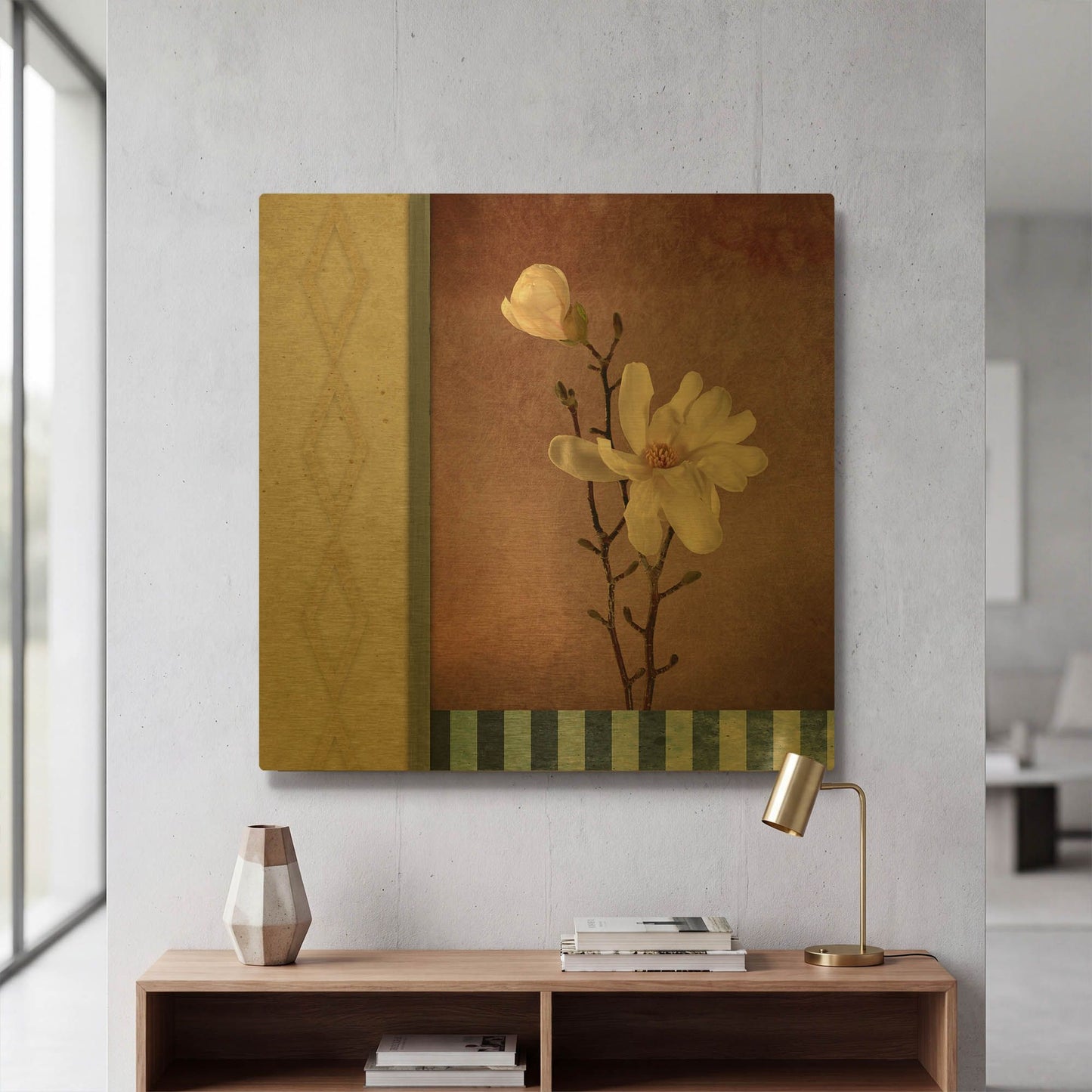 'Magnolia Diamond 2' By Lightbox Journal Gold Metal Wall Art