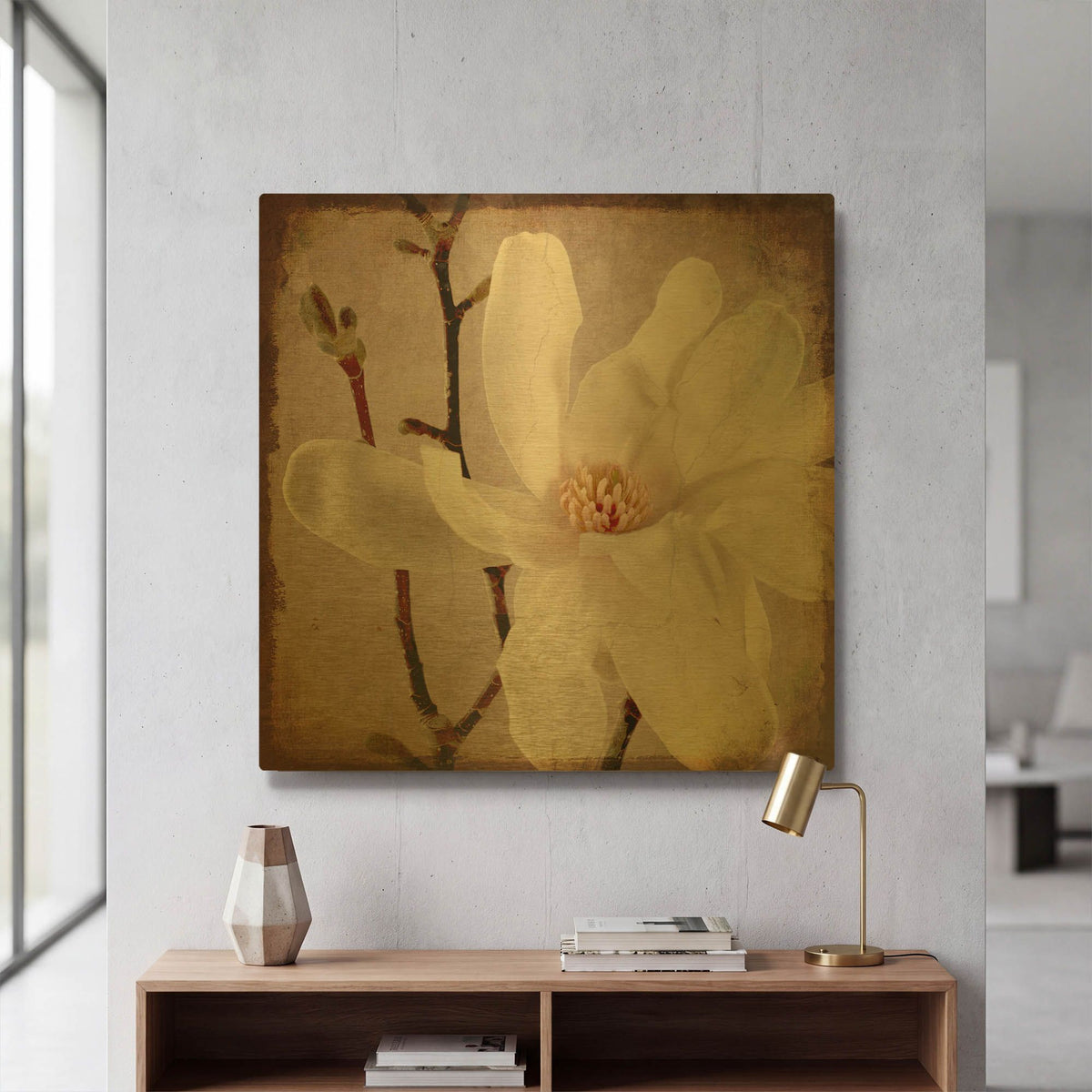 'Paper Magnolia Closeup' By Lightbox Journal Gold Metal Wall Art