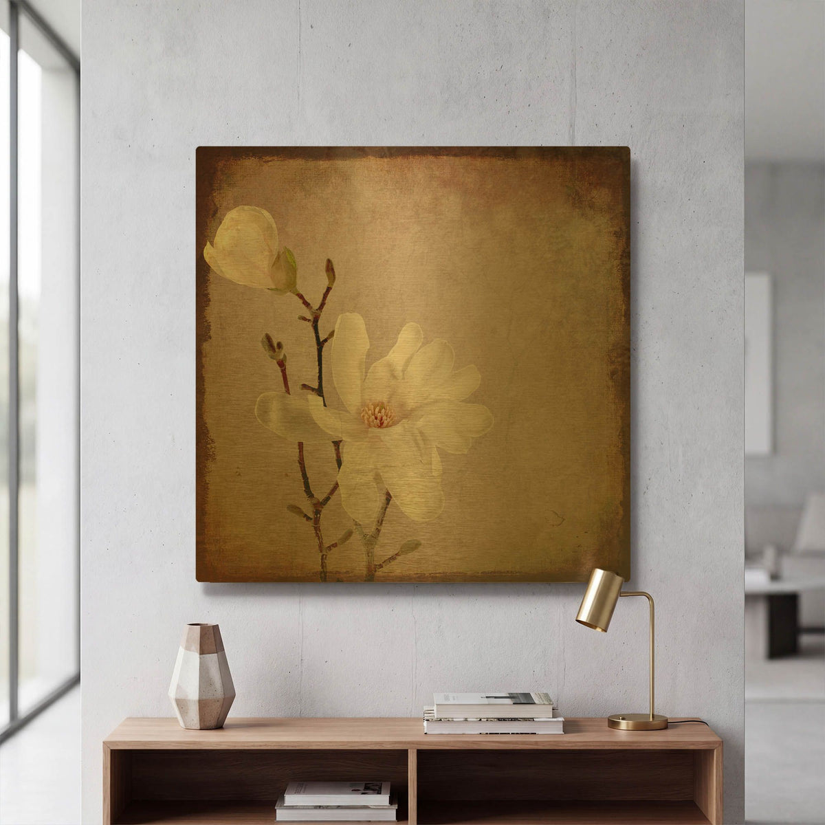 'Paper Magnolia Duo' By Lightbox Journal Gold Metal Wall Art