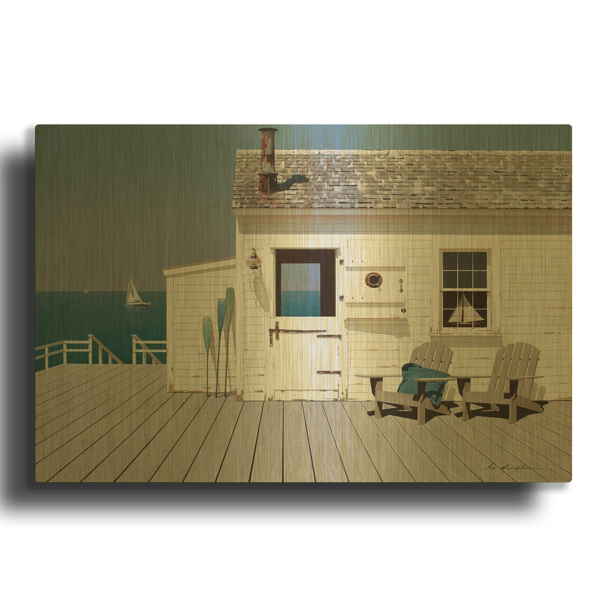 'Dock House' By Zhen-Huan Lu Gold Metal Wall Art