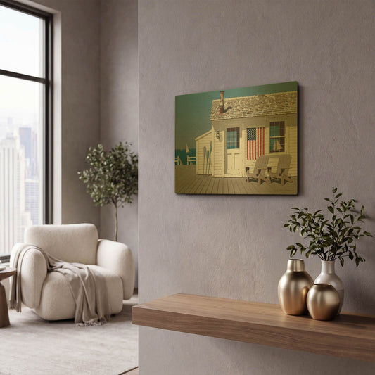 'Beach House 1' By Zhen-Huan Lu Gold Metal Wall Art