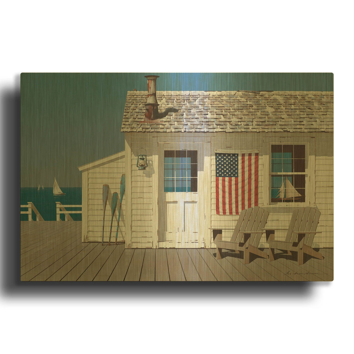 'Beach House 1' By Zhen-Huan Lu Gold Metal Wall Art