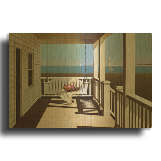 'Flower Basket On Swing Chair' By Zhen-Huan Lu Gold Metal Wall Art