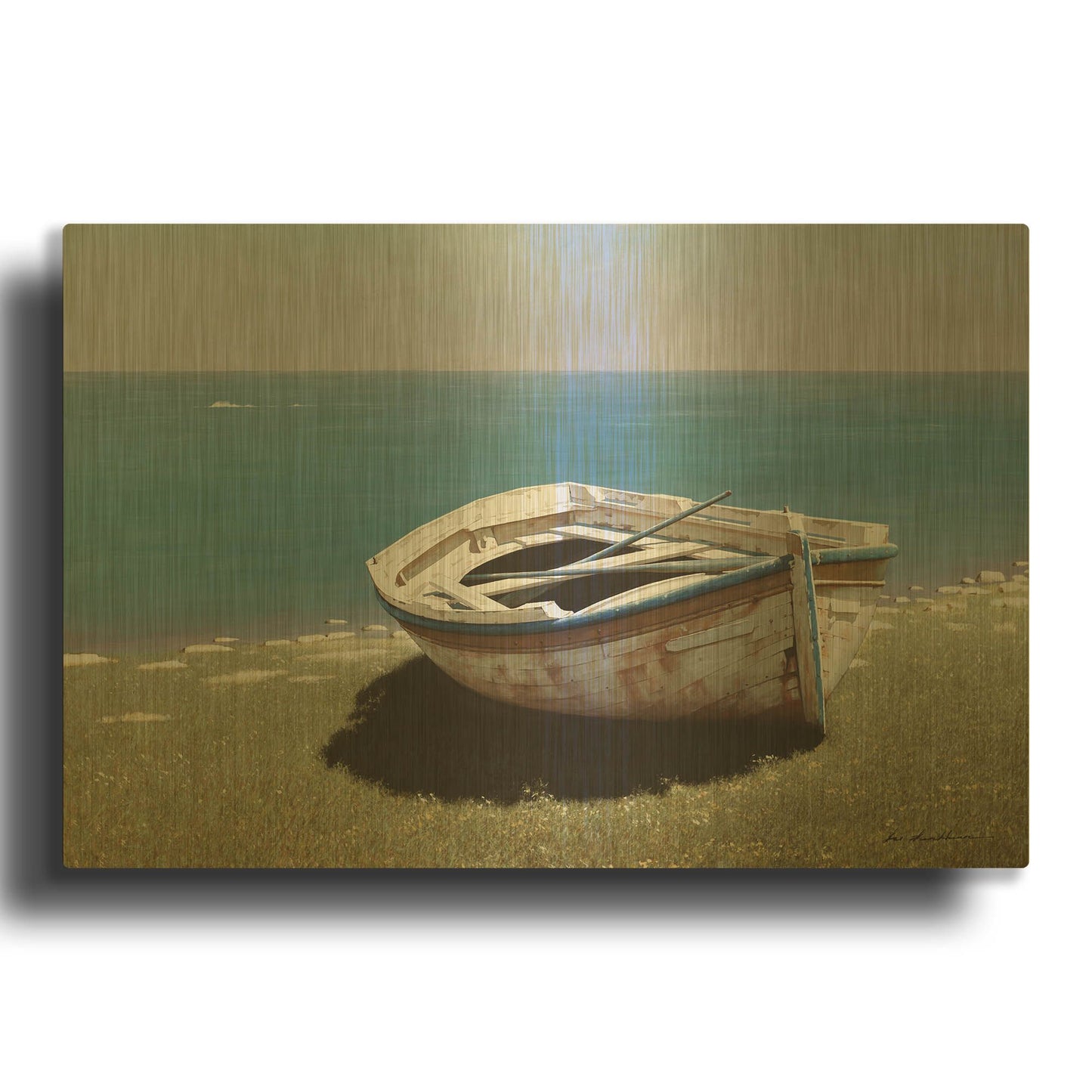 'Weathered Boat' By Zhen-Huan Lu Gold Metal Wall Art