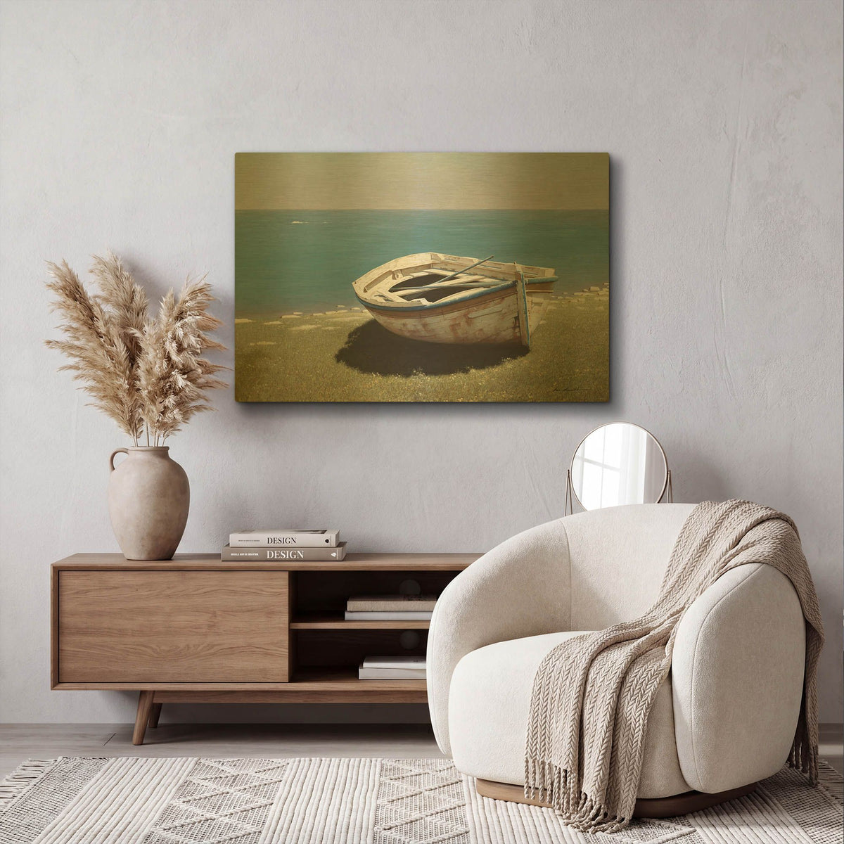'Weathered Boat' By Zhen-Huan Lu Gold Metal Wall Art